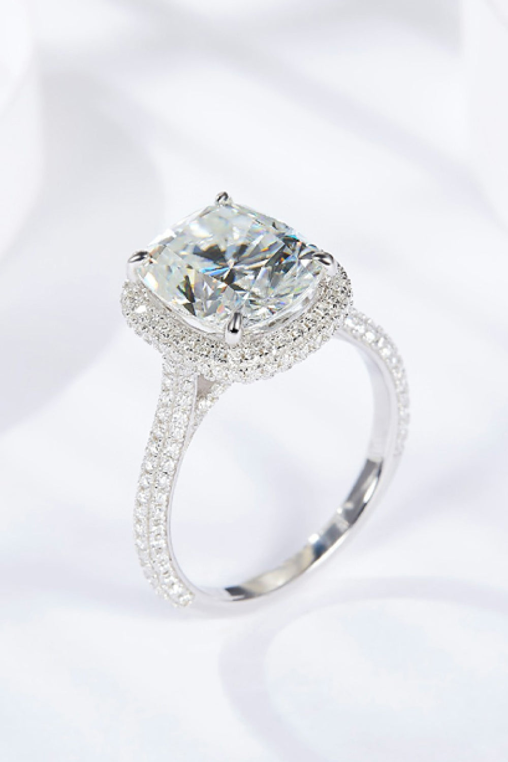 6 Carat Cushion-Cut Sparkala™ Halo Ring (Platinum Over Pure Sterling Silver)