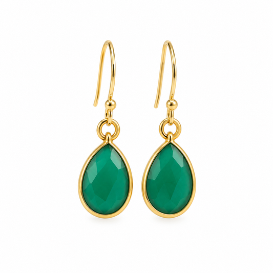 Dainty Green Onyx Drop Earrings – 14K Gold Filled