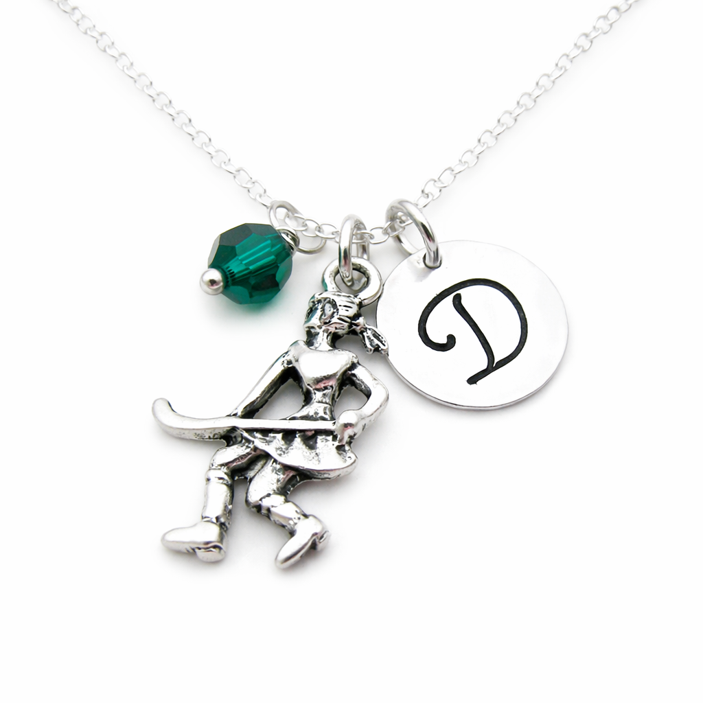 Field Hockey Necklace – Sterling Silver with Birthstone & Initial Charm