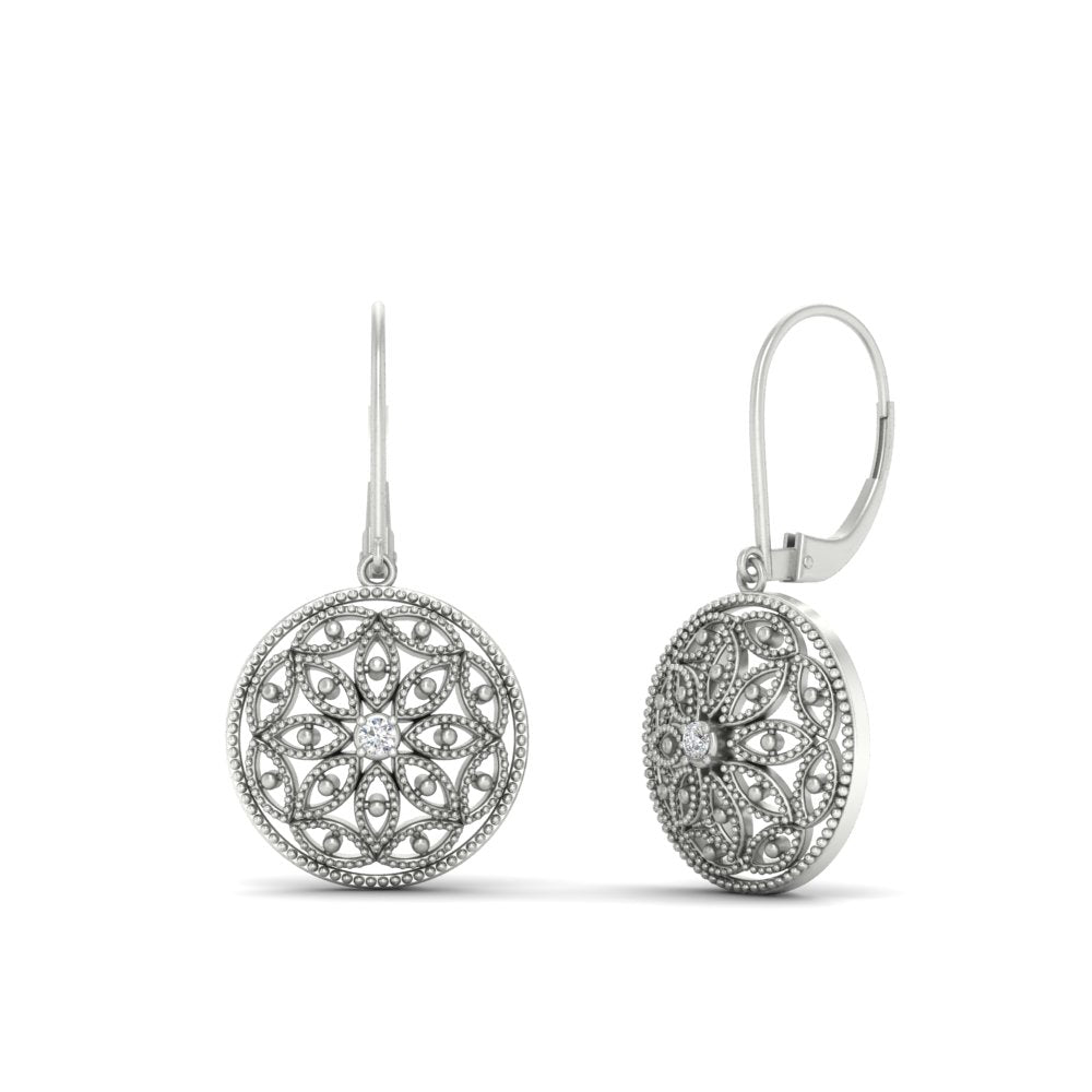 Filigree Circle Drop Lever Back Earring