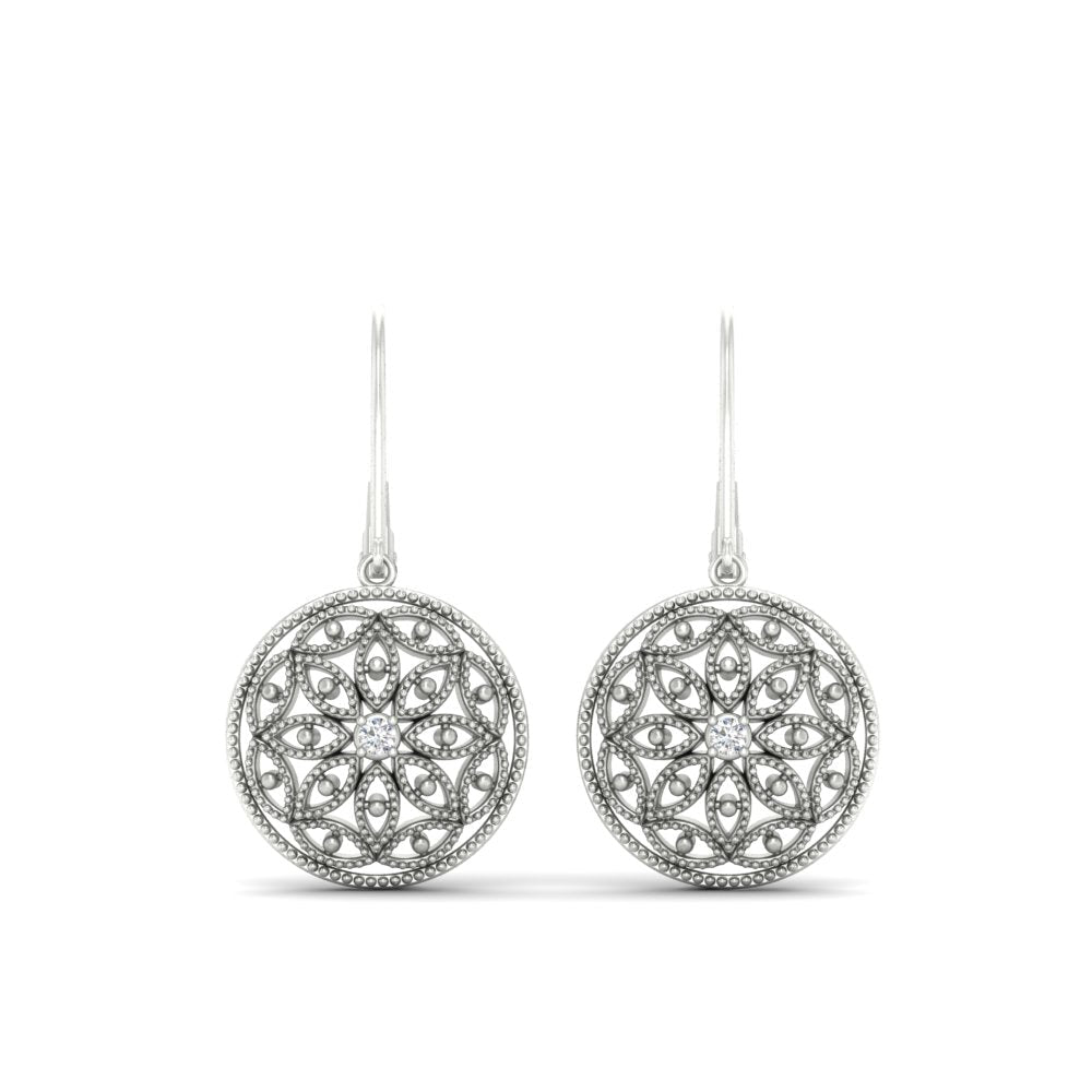 Filigree Circle Drop Lever Back Earring