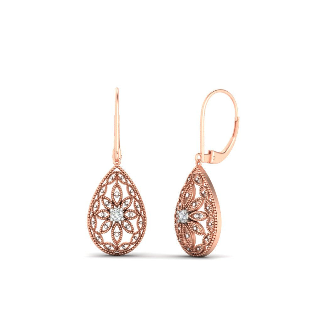 Filigree Diamond Openwork Teardrop Earrings