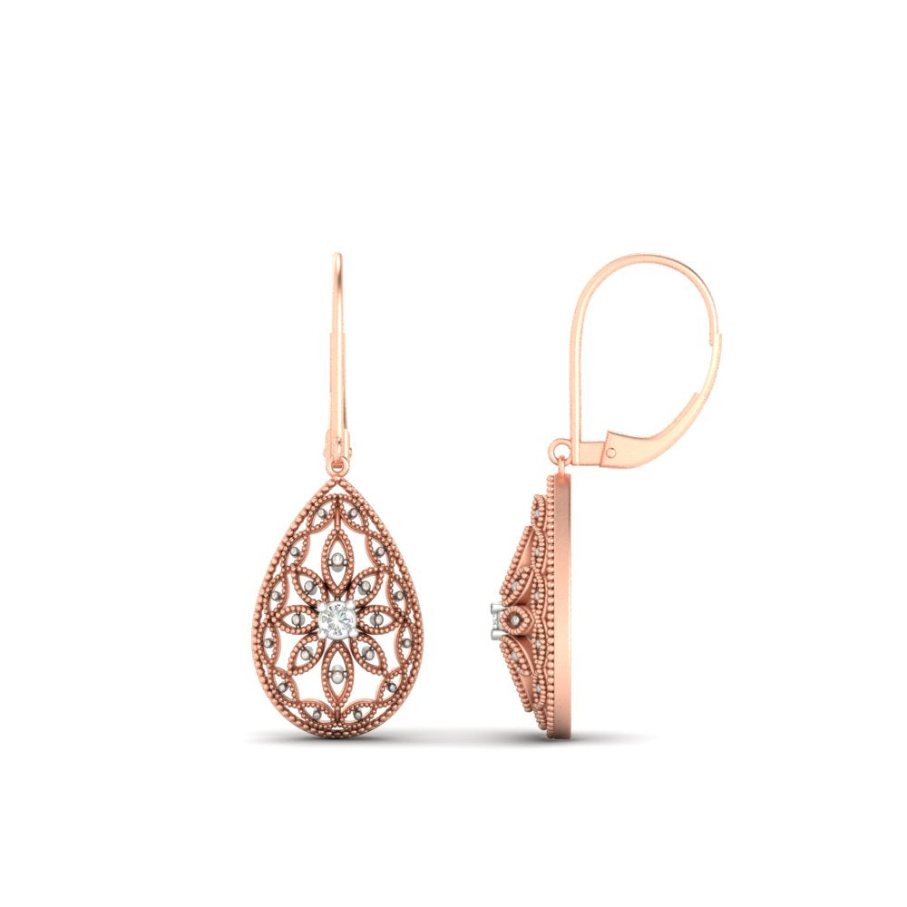 Filigree Diamond Openwork Teardrop Earrings