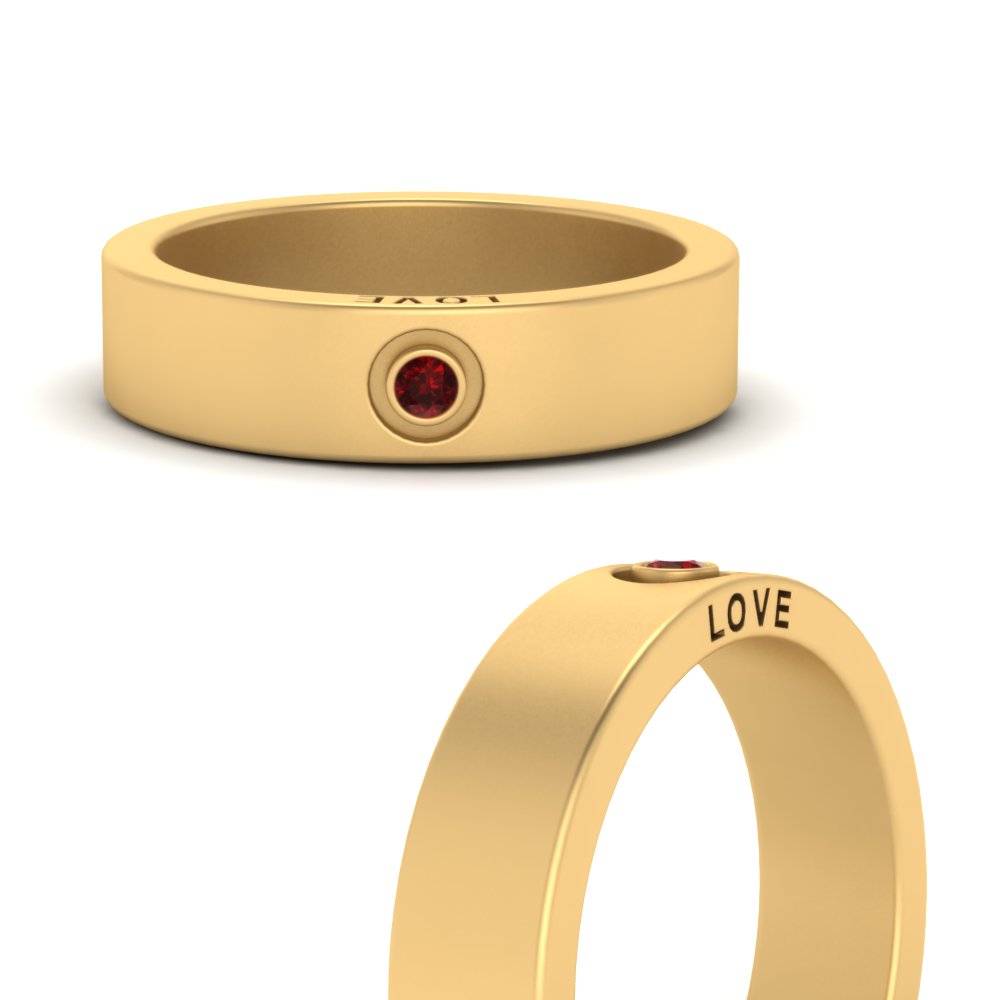 Flat Single Stone Mens Band Engraved