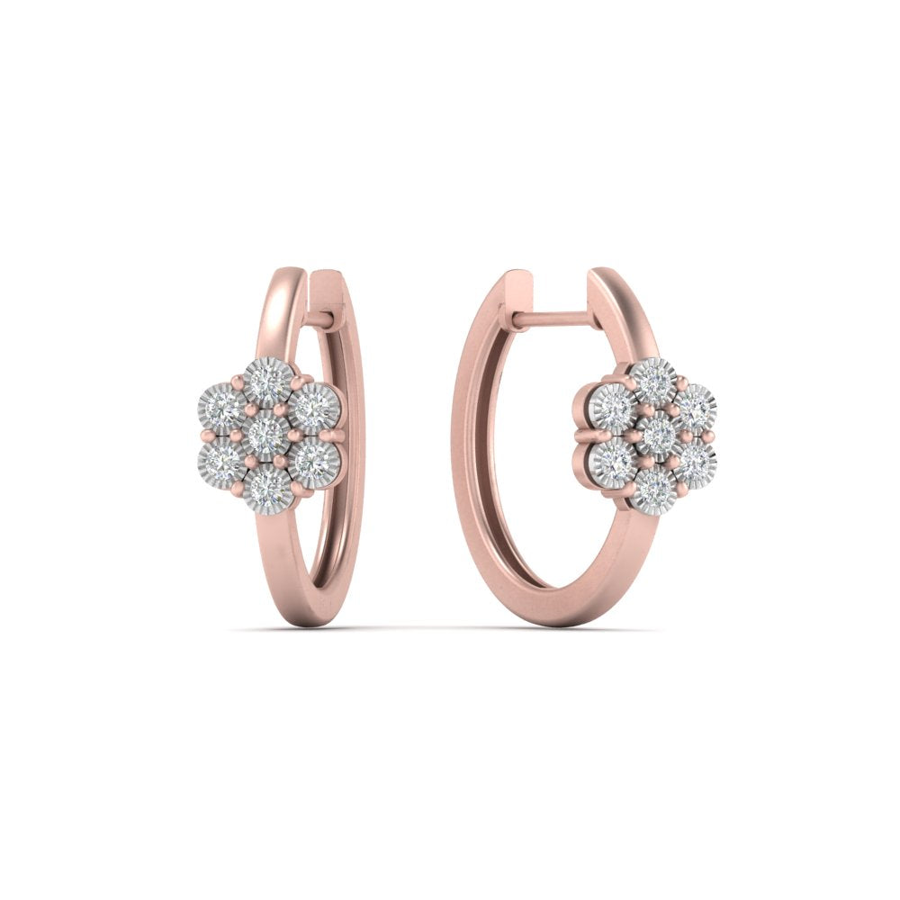 Flower Small 2 Tone Hoop Huggie Earrings