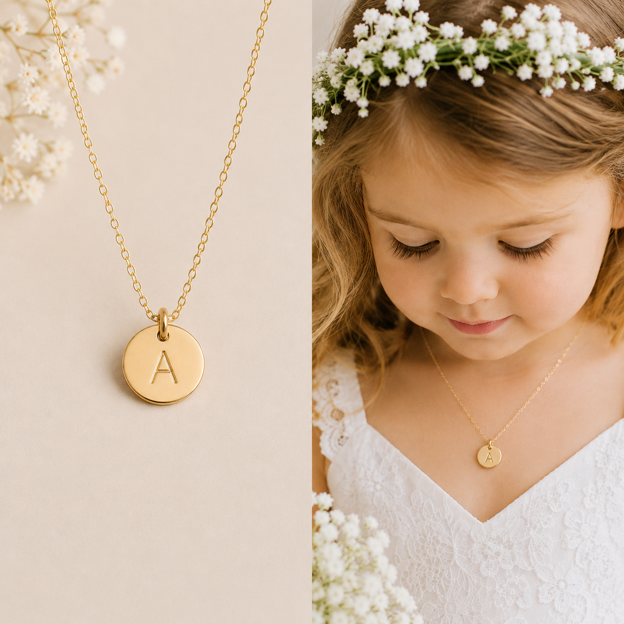 Flower Girl Initial Necklace – Personalized 14k Gold Filled Necklace for Girls