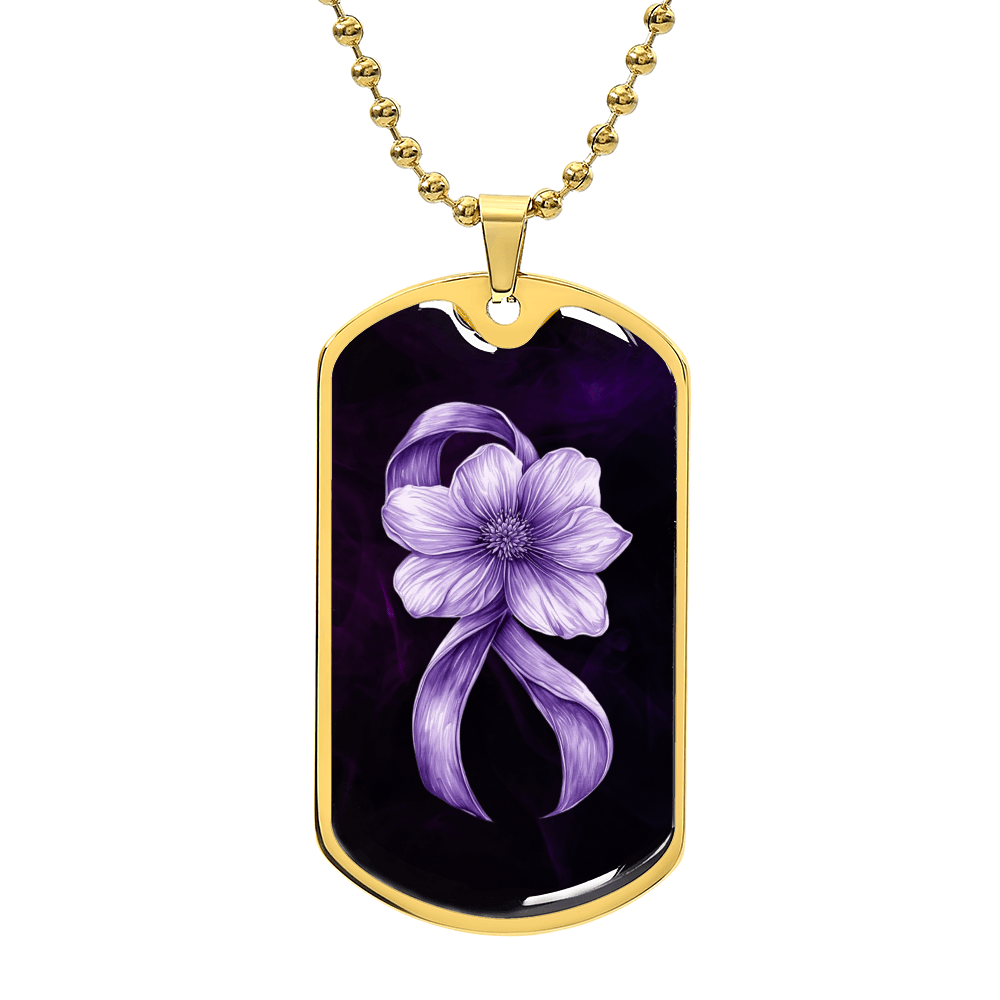 Flowery Purple Ribbon Awareness Necklace
