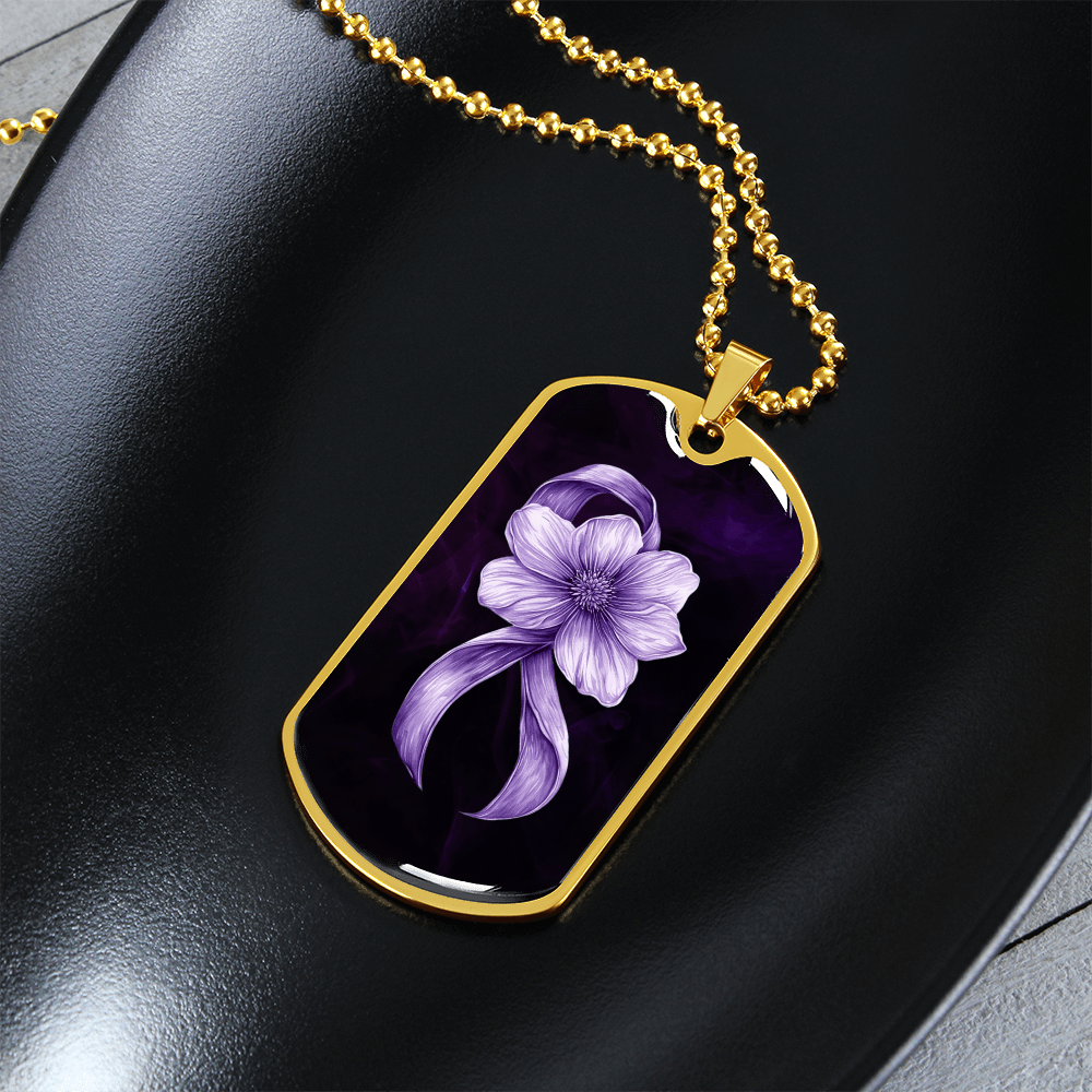 Flowery Purple Ribbon Awareness Necklace