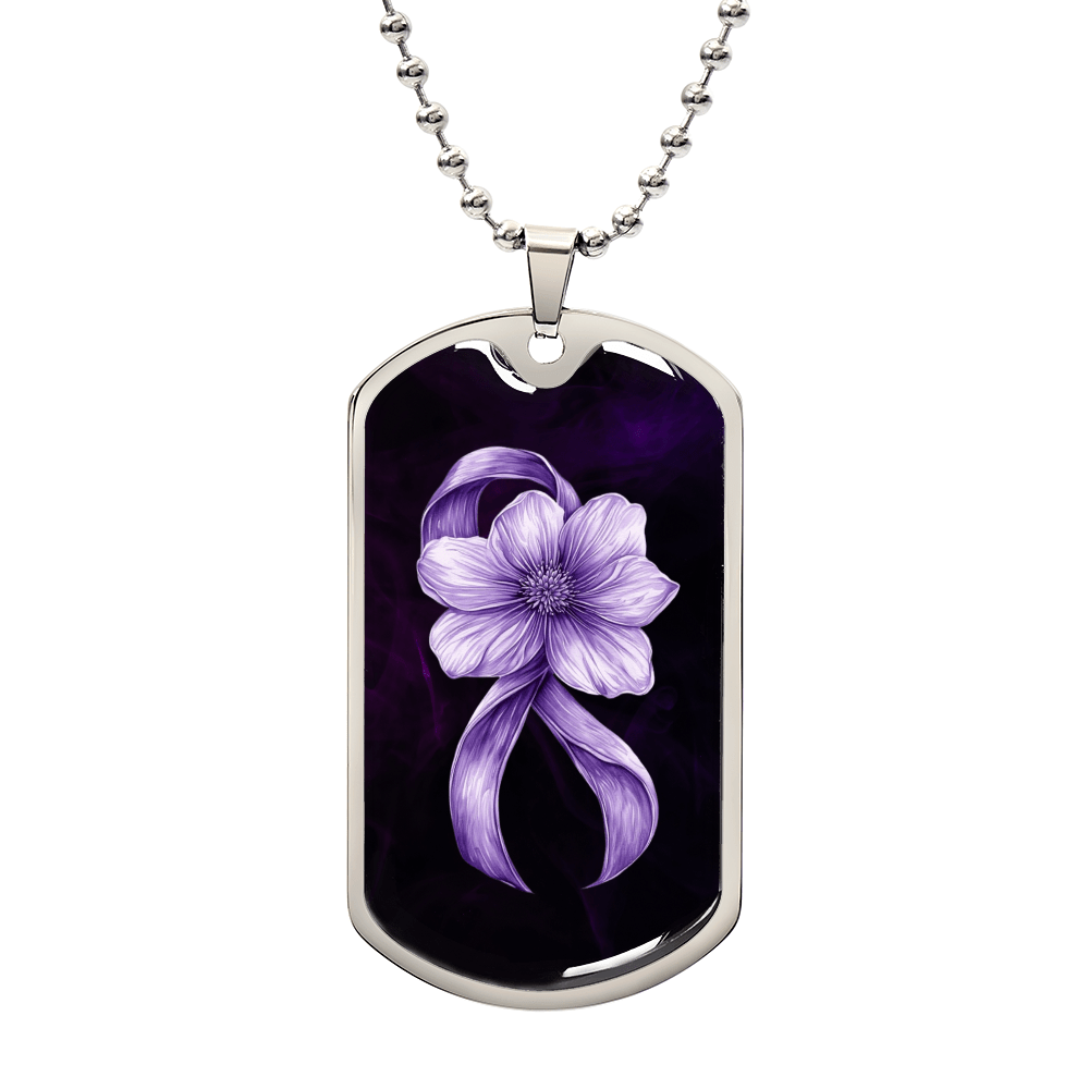 Flowery Purple Ribbon Awareness Necklace