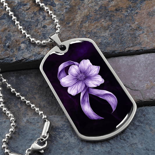 Flowery Purple Ribbon Awareness Necklace