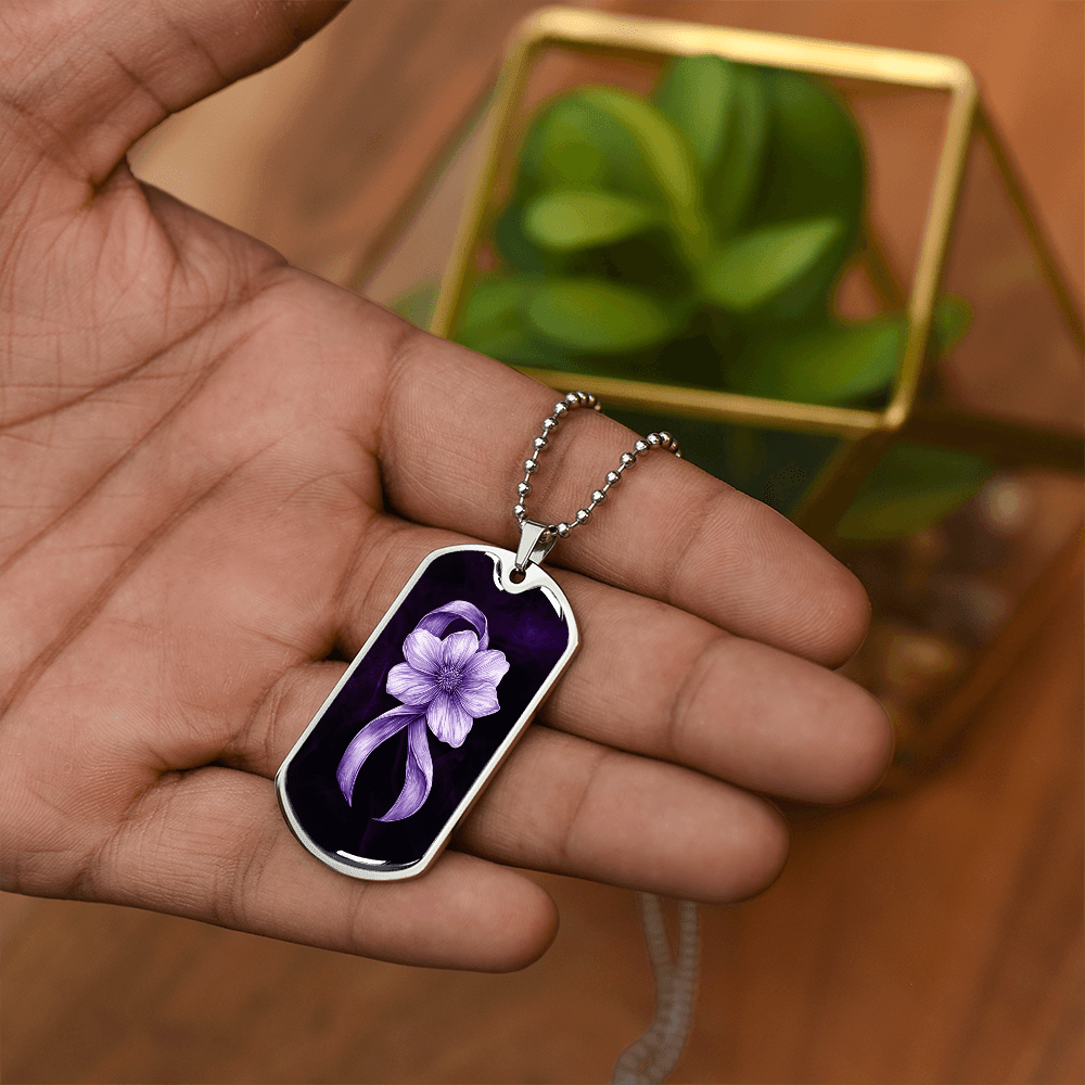 Flowery Purple Ribbon Awareness Necklace
