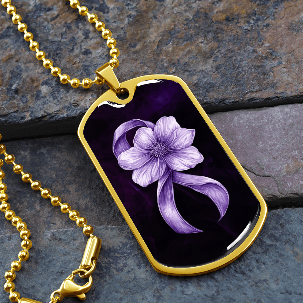 Flowery Purple Ribbon Awareness Necklace
