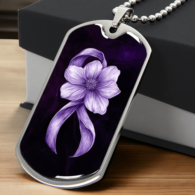 Flowery Purple Ribbon Awareness Necklace