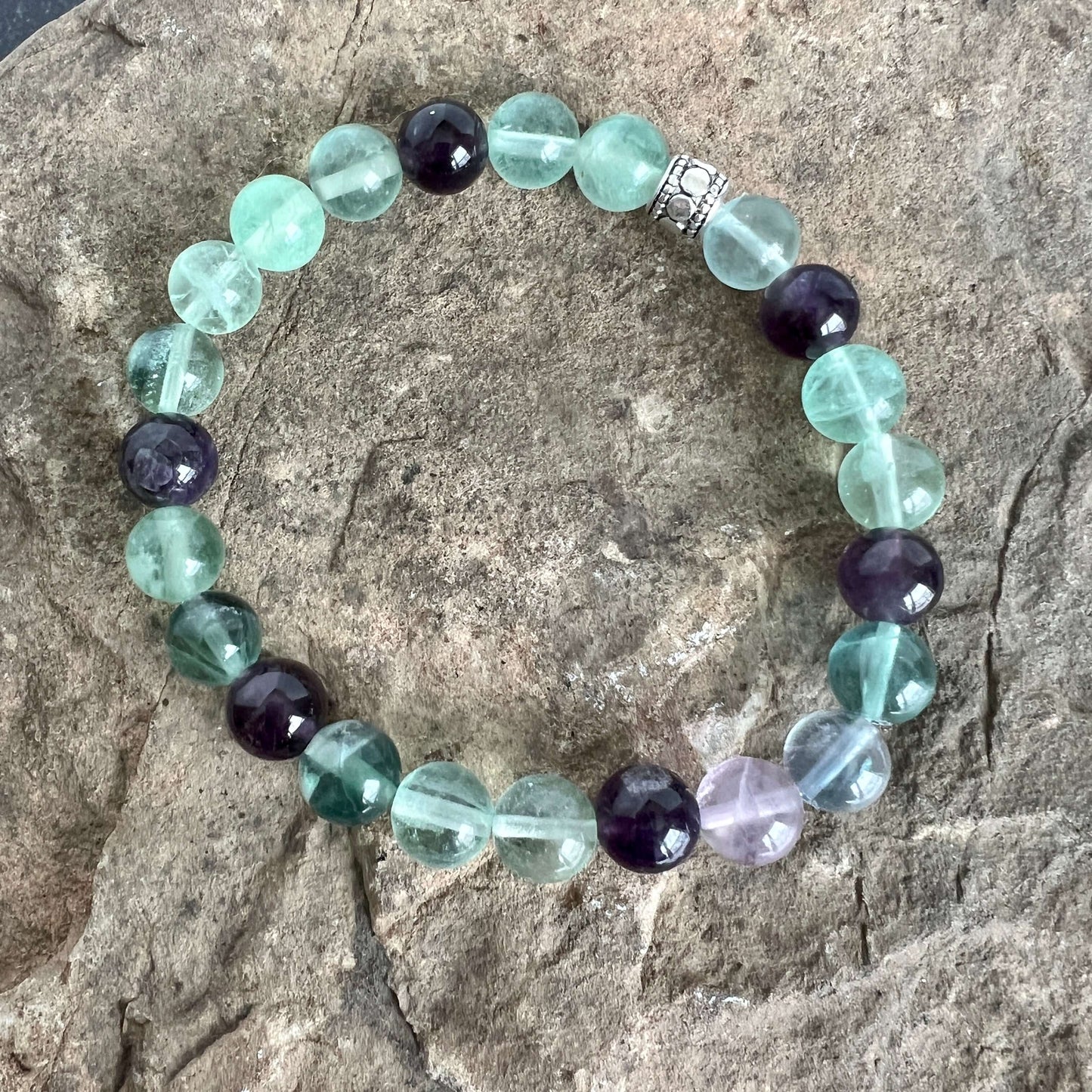 Fluorite and Amethyst Bead Bracelet