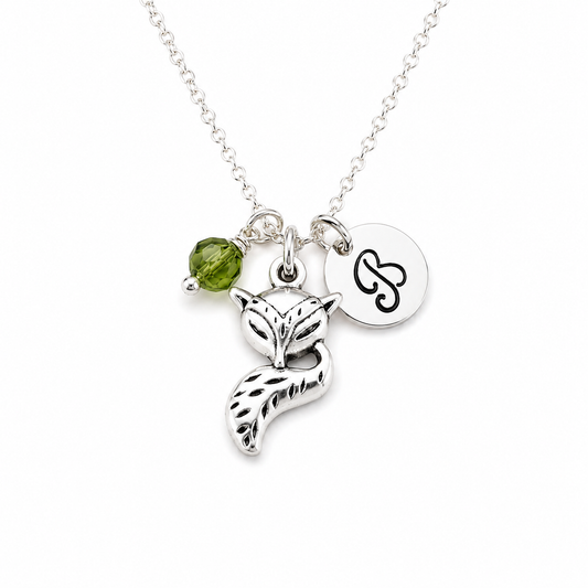 Fox Necklace – Sterling Silver with Birthstone & Initial Charm