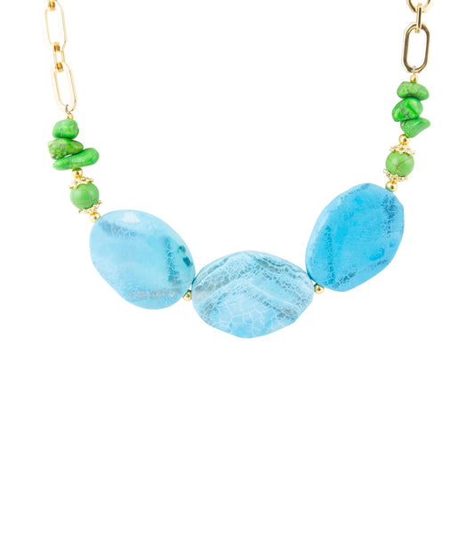 Fresh Twist Lime and Blue Agate Golden Chunky Necklace