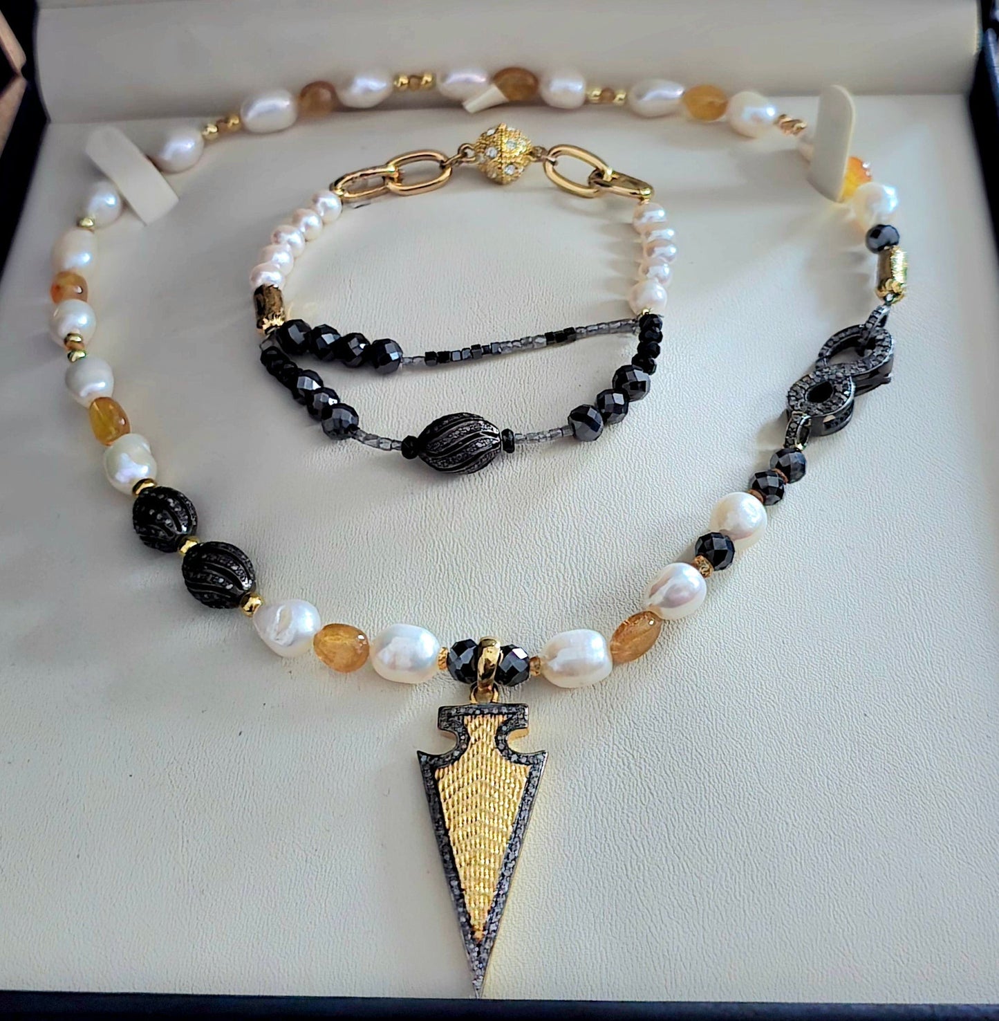 Freshwater Pearls and Yellow Sapphire Necklace