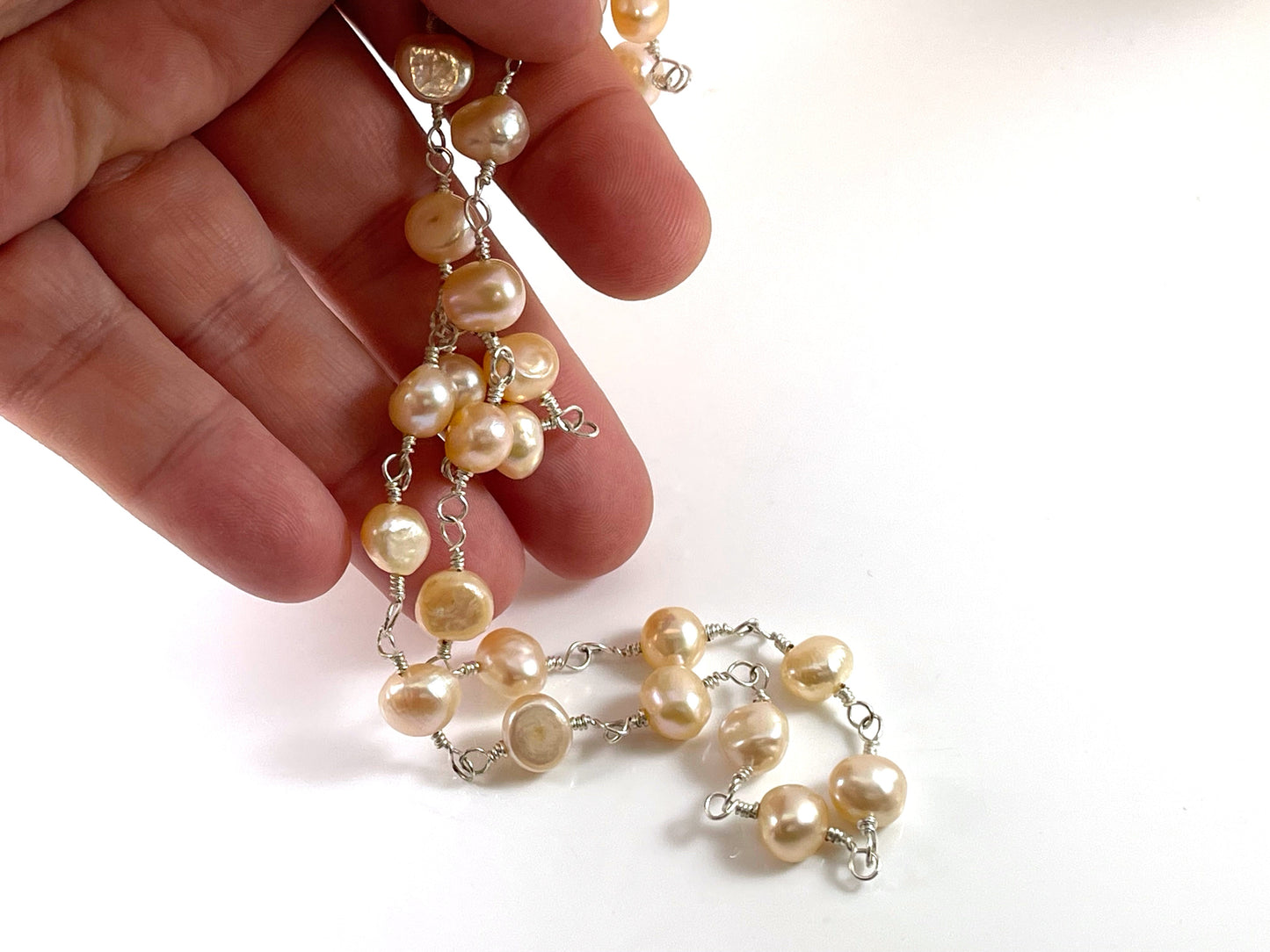 Ivory Freshwater Pearl Wire Wrapped Necklace