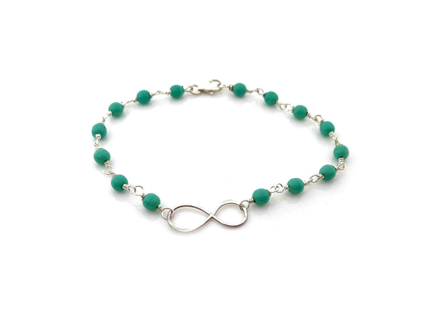 Infinity Charm Recycled Glass Wire Wrapped Bracelet