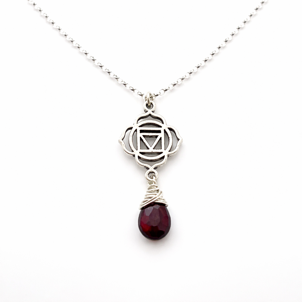 Garnet Root Chakra Necklace – Sterling Silver Chakra Pendant