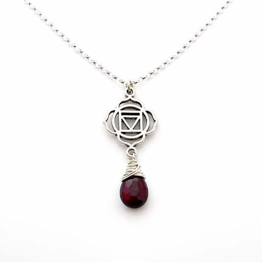 Garnet Root Chakra Necklace – Sterling Silver Chakra Pendant