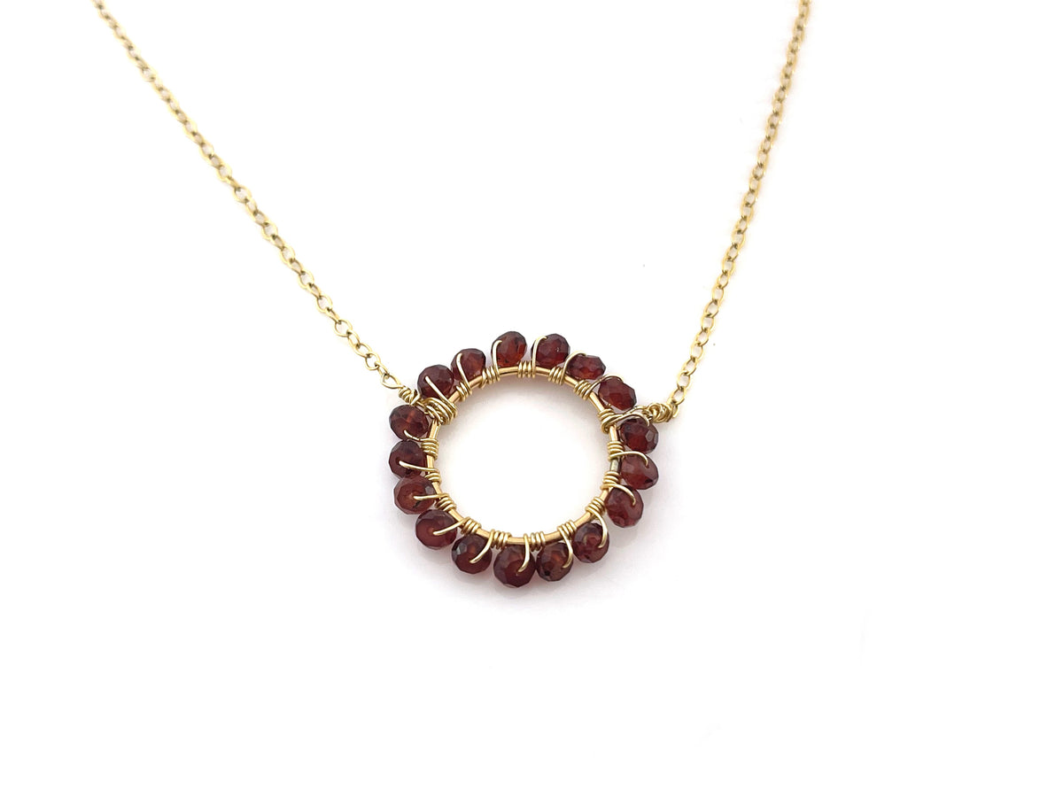 Garnet Halo Necklace – 14k Gold Filled