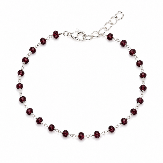 Garnet Gemstone Wire Wrapped Sterling Silver Bracelet