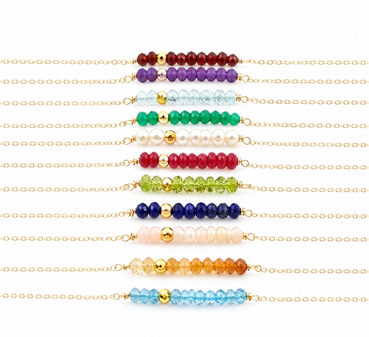 Gemstone Bar Necklace - 14k Gold Fill - Gift for Her