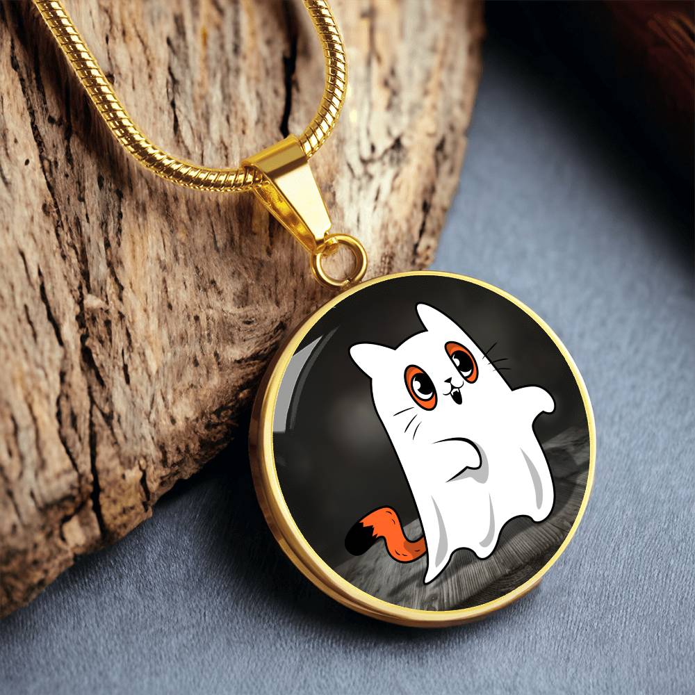 Ghost Kitty Pendant Halloween Necklace