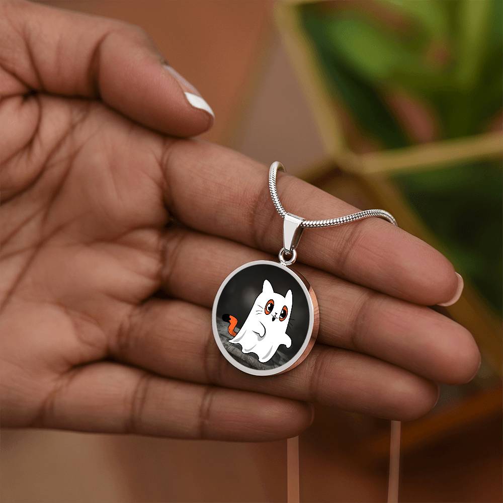 Ghost Kitty Pendant Halloween Necklace