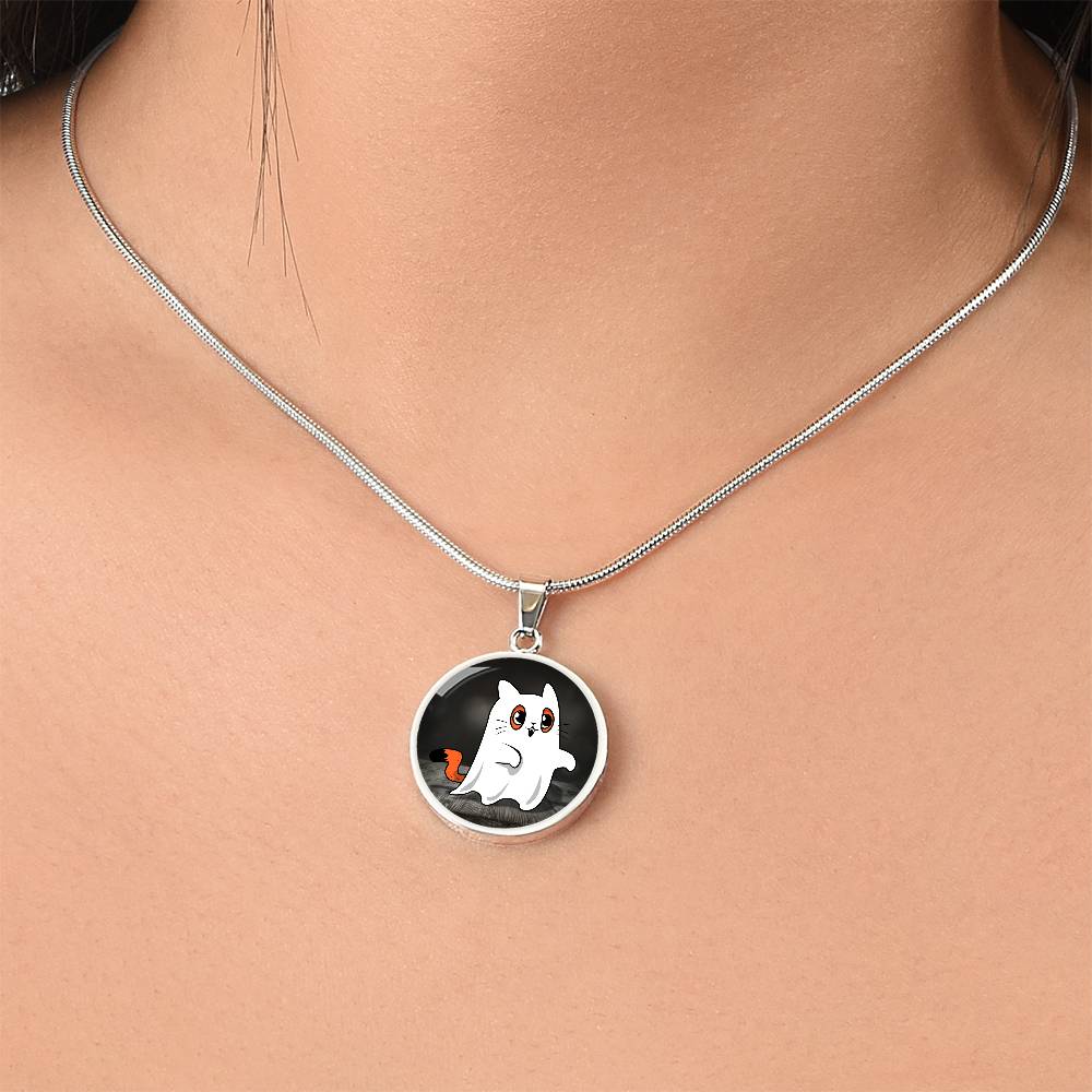 Ghost Kitty Pendant Halloween Necklace