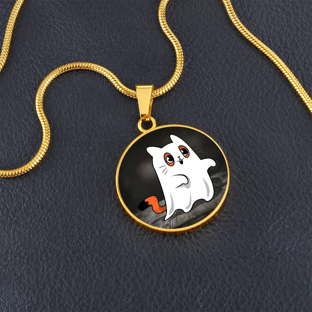 Ghost Kitty Pendant Halloween Necklace