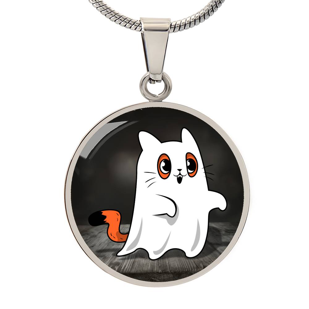 Ghost Kitty Pendant Halloween Necklace