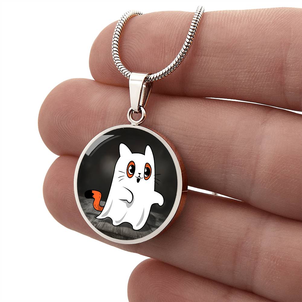 Ghost Kitty Pendant Halloween Necklace