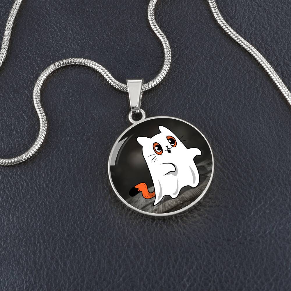 Ghost Kitty Pendant Halloween Necklace