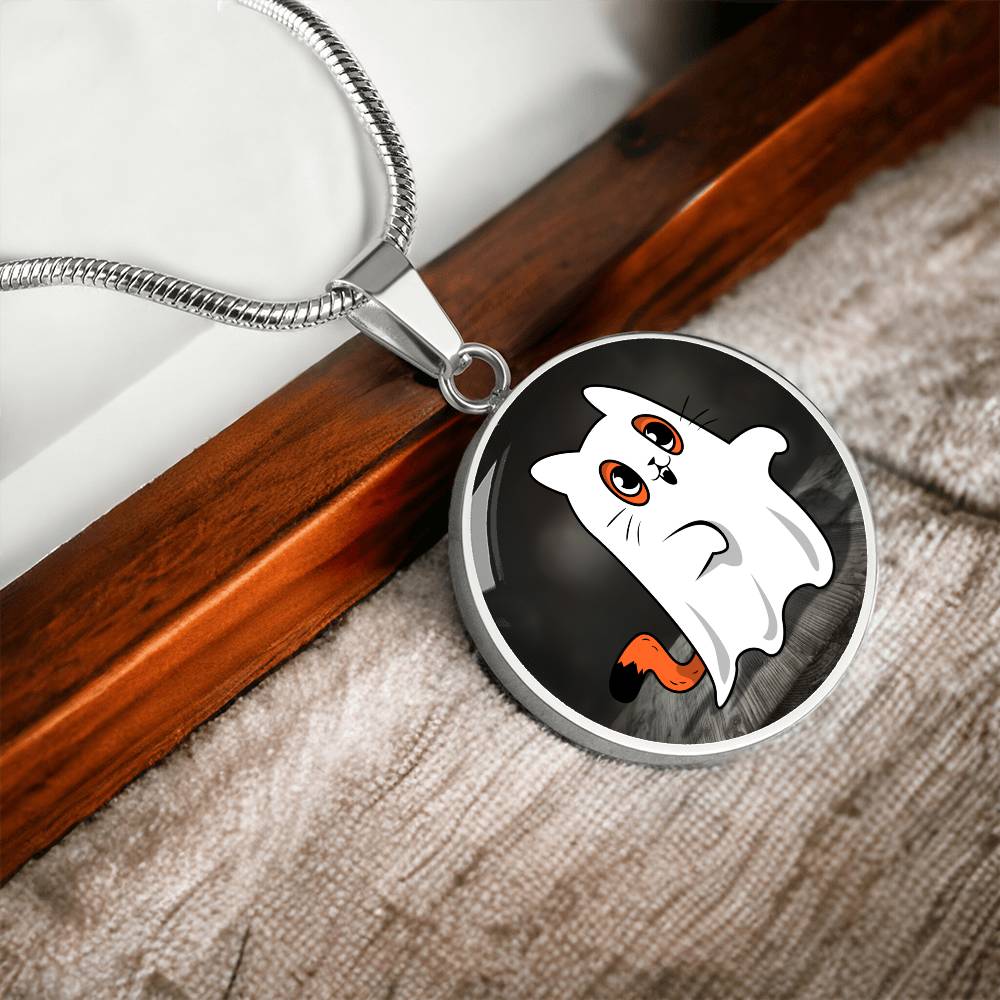 Ghost Kitty Pendant Halloween Necklace