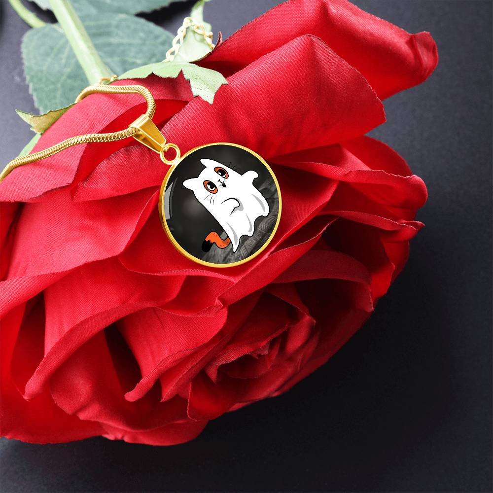 Ghost Kitty Pendant Halloween Necklace