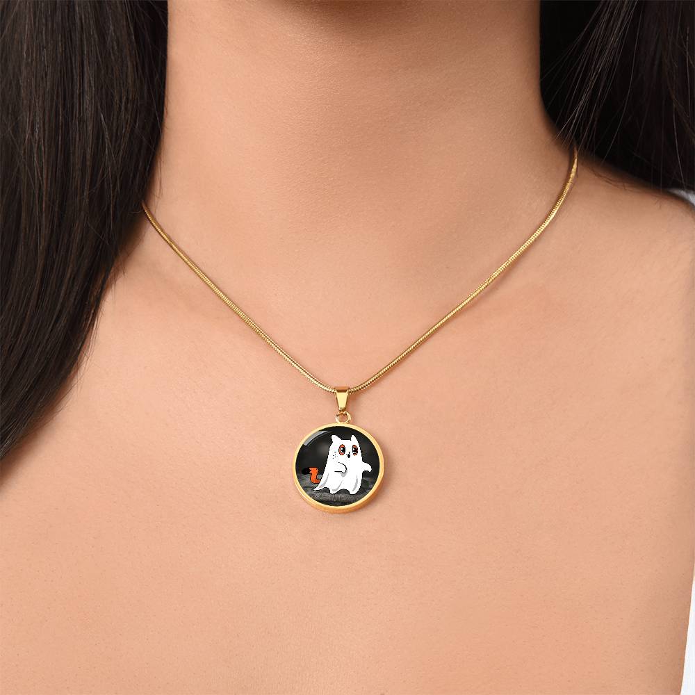 Ghost Kitty Pendant Halloween Necklace