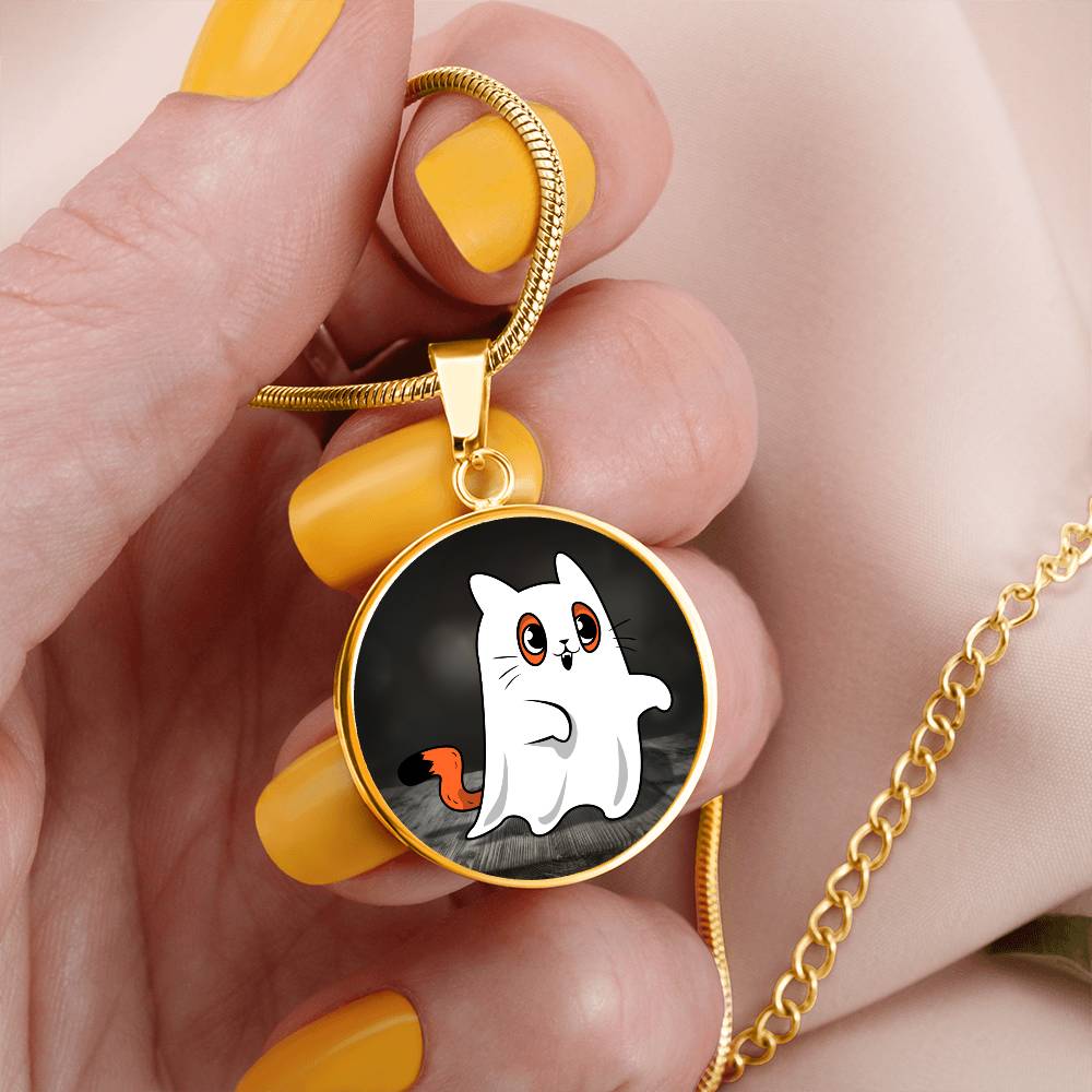 Ghost Kitty Pendant Halloween Necklace