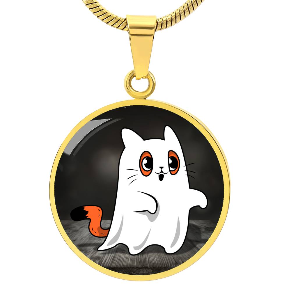 Ghost Kitty Pendant Halloween Necklace