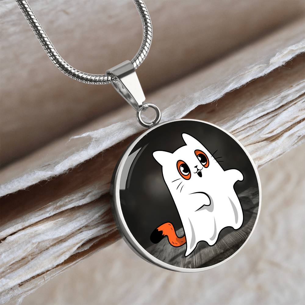 Ghost Kitty Pendant Halloween Necklace