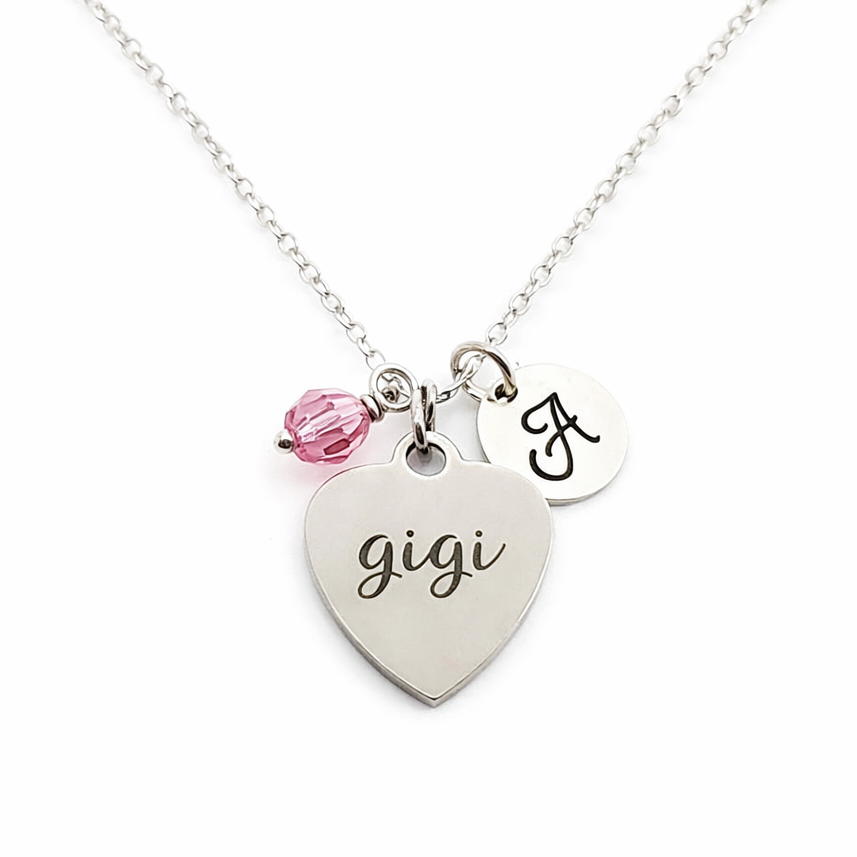 Gigi Necklace – Sterling Silver with Birthstone & Initial Charm