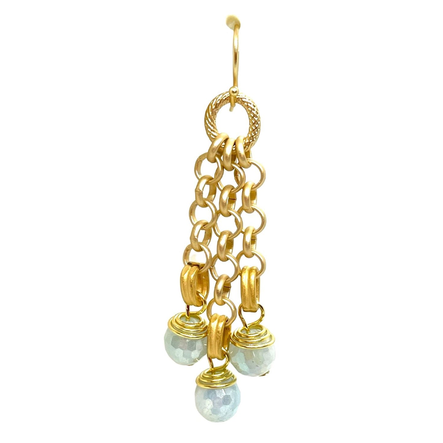 Aqua Agate And Matte Gold Rolo Chain Earrings
