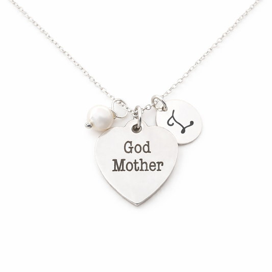 Godmother Necklace – Sterling Silver with Birthstone & Initial Charm