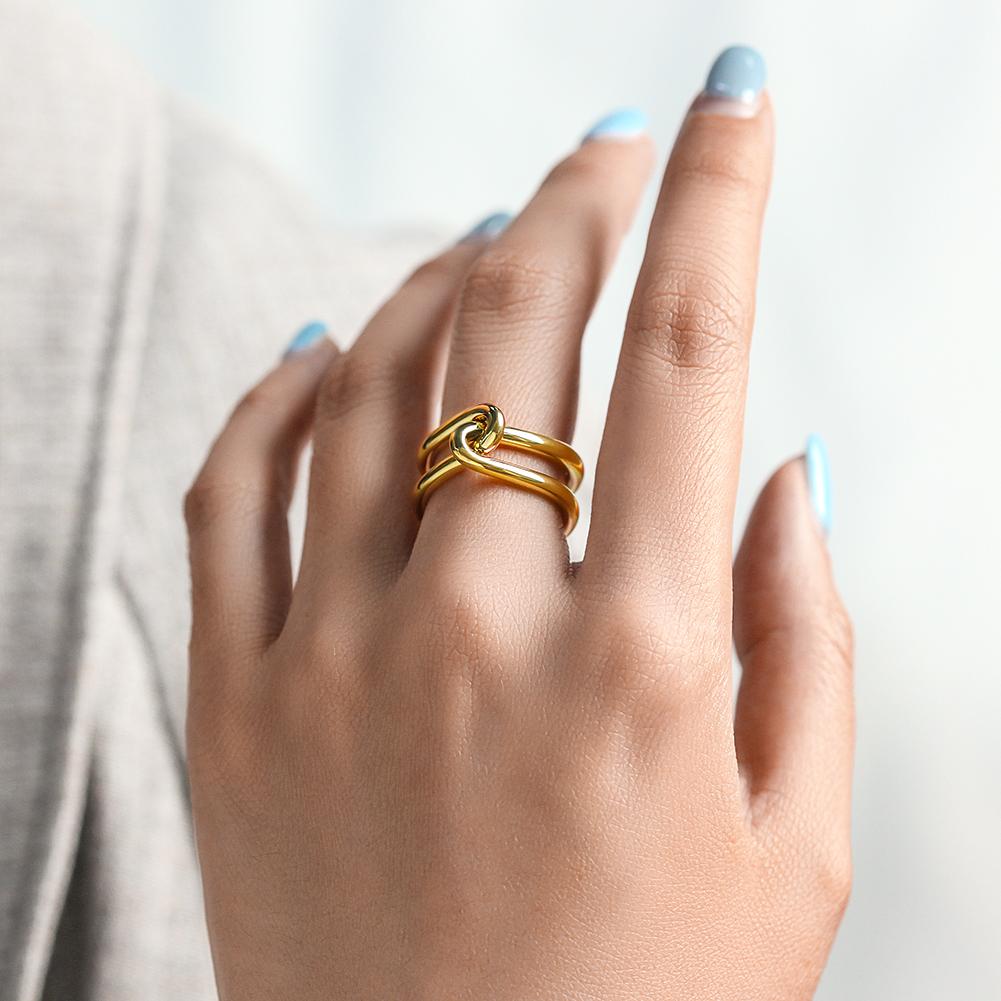 Gold Love Knot Ring For Women Adjustable Minimalist Band