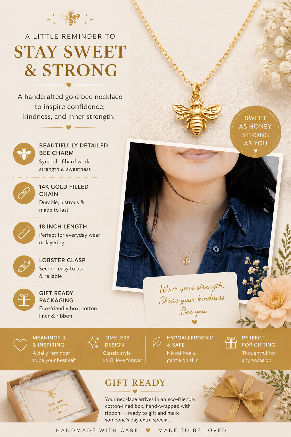 Gold Filled Bumble Bee Necklace