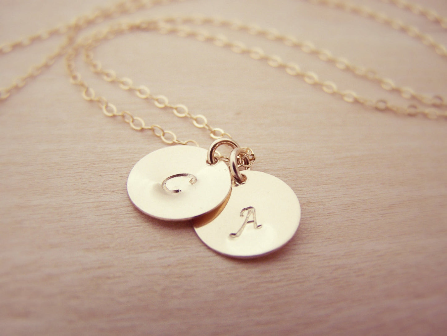 Gold Filled Two-Initial Disc Necklace – Personalized Hand-Stamped Monogram Gift