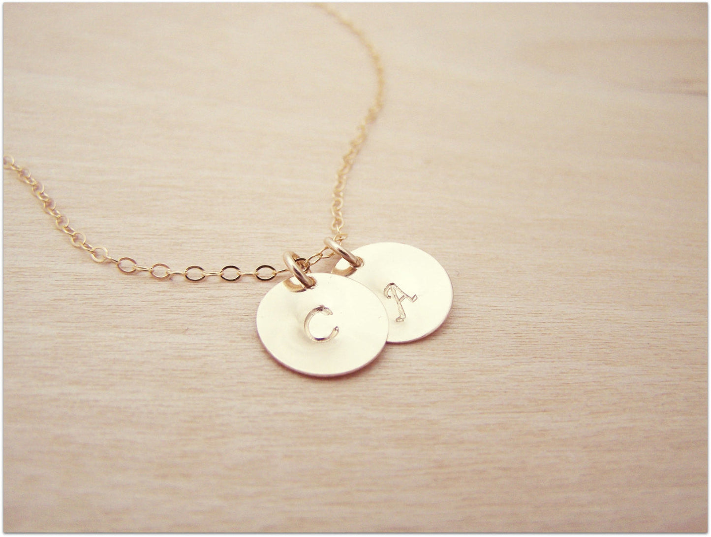 Gold Filled Two-Initial Disc Necklace – Personalized Hand-Stamped Monogram Gift