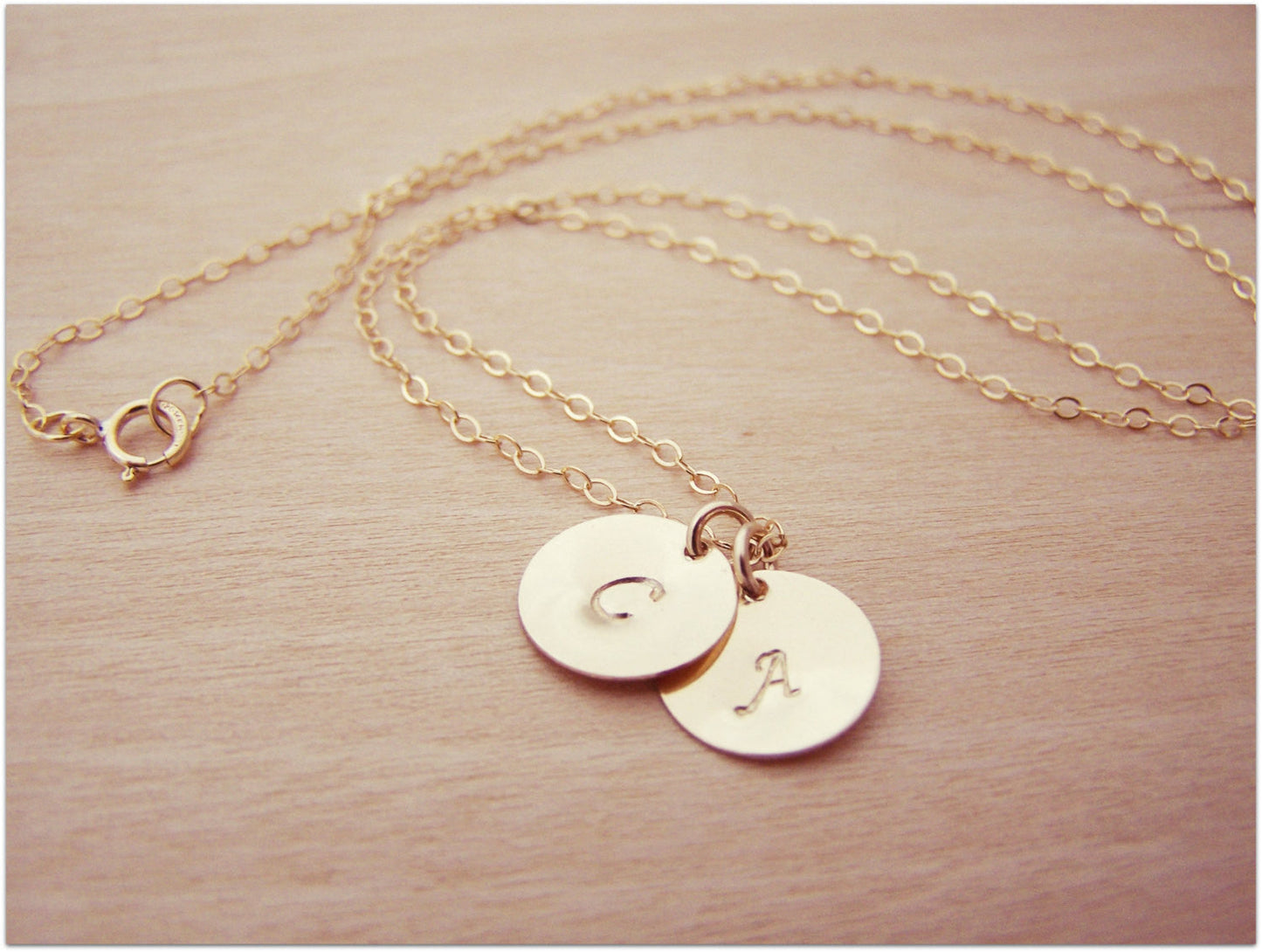 Gold Filled Two-Initial Disc Necklace – Personalized Hand-Stamped Monogram Gift