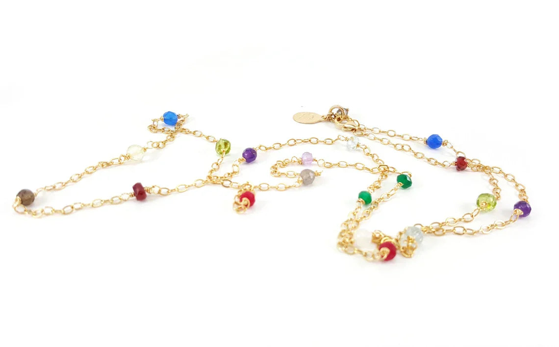Multi Gemstone Necklace - 14k Gold Fill Wire Wrapped Necklace